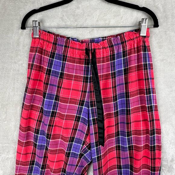 Victorias Secret Pajama Set Women Small Red Metallic Plaid Flannel Pants Holiday - Picture 9 of 16